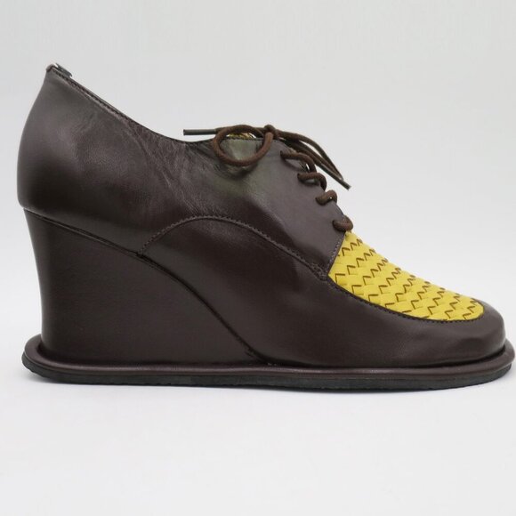 Anthropologie Kaju by A.J. Giraudon Made in Brazil Brown Leather Wedge Loafers 9 - Picture 1 of 15